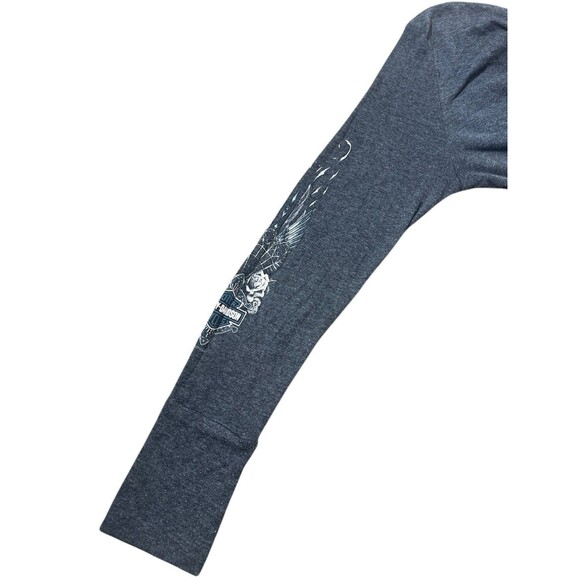 Harley Davidson Skull Wing Long Sleeve Top Womens Y2K Grunge Biker - Picture 6 of 9